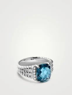 Petite Wheaton® Ring In Sterling Silver With Hampton Blue Topaz And Pavé Diamonds