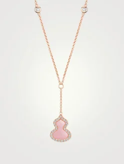 Petite Wulu 18K Rose Gold Necklace With Pink Opal And Diamonds