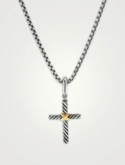 Petite X Cross Pendant In Sterling Silver With 18k Yellow Gold