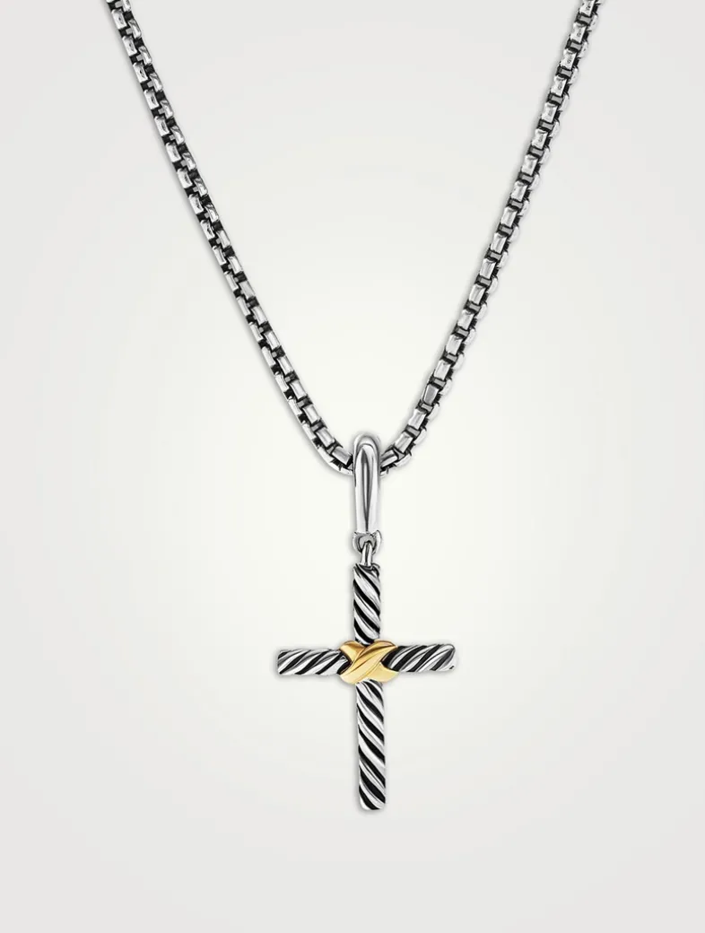 Petite X Cross Pendant In Sterling Silver With 18k Yellow Gold