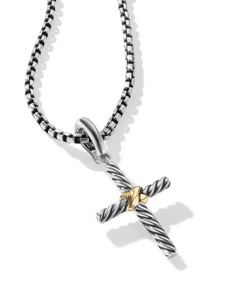 Petite X Cross Pendant In Sterling Silver With 18k Yellow Gold