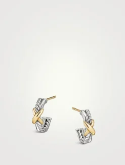 Petite X Hoop Earrings In Sterling Silver With 18k Yellow Gold