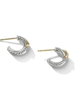 Petite X Hoop Earrings In Sterling Silver With 18k Yellow Gold