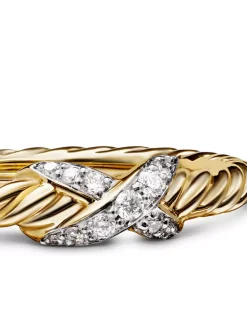 Petite X Ring In 18k Yellow Gold With Diamonds, 2.2mm