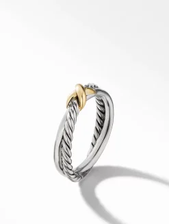 Petite X Ring In Sterling Silver With 18k Yellow Gold