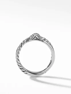 Petite X Ring In Sterling Silver With Diamonds, 4mm