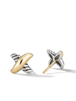 Petite X Stud Earrings In Sterling Silver With 18k Yellow Gold