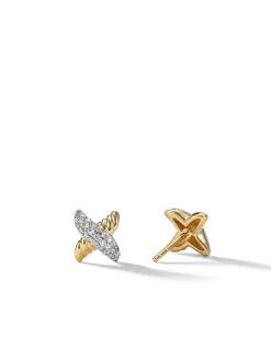 Petite X Stud Earrings In 18k Yellow Gold With Pavé Diamonds
