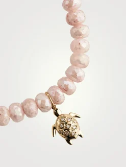 Pink Grapolite Beaded Bracelet With 14K Gold Diamond Rondelle