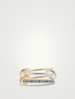 Pisces SG Pavé Gris Silver And 18K Gold Ring With Diamonds