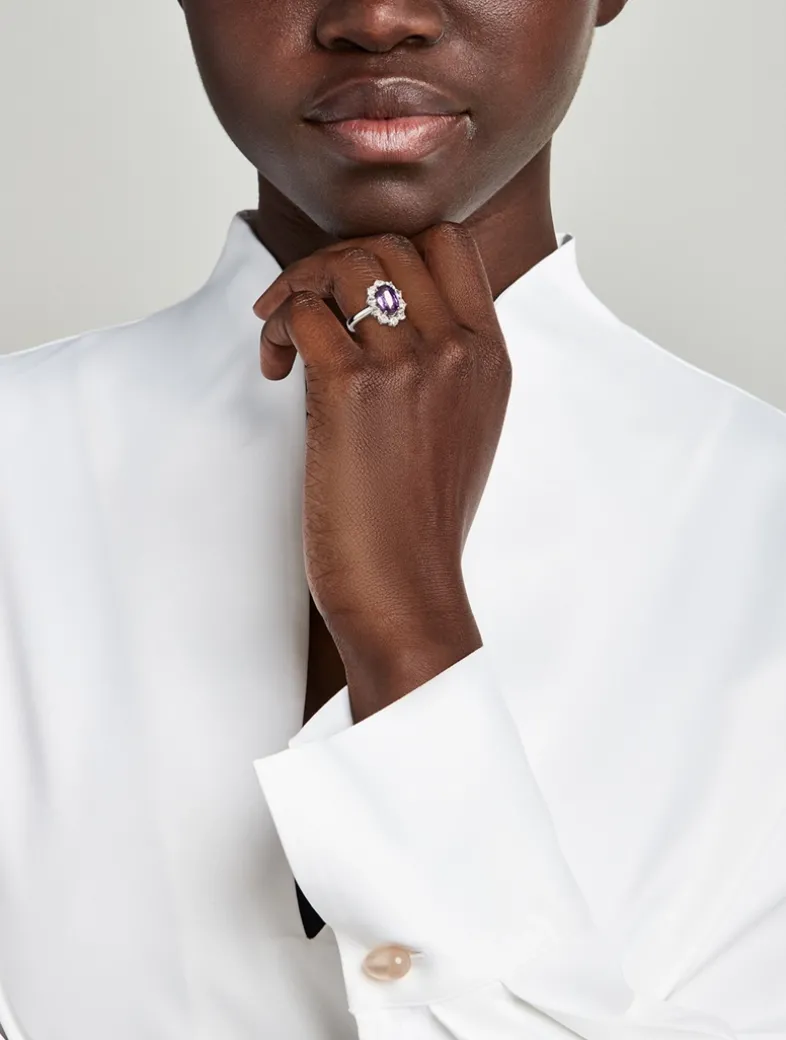 Platinum Unheated Purple Sapphire Ring With Diamonds