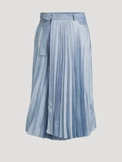 Pleated Denim Midi Skirt