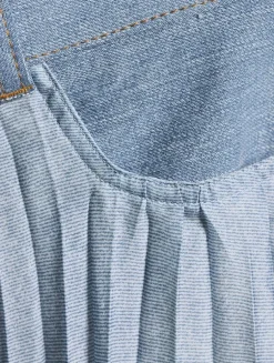 Pleated Denim Midi Skirt