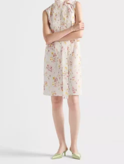 Pleated Floral-print Poplin Dress