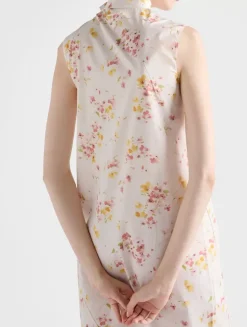 Pleated Floral-print Poplin Dress