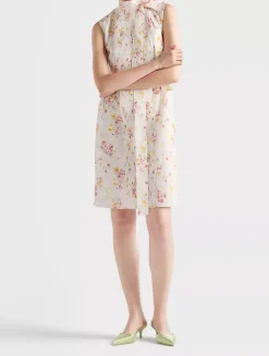 Pleated Floral-print Poplin Dress