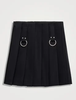 Pleated Gabardine Miniskirt With Metal Rings