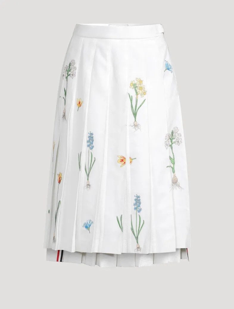 Pleated Midi Skirt In Botanical Flower Print