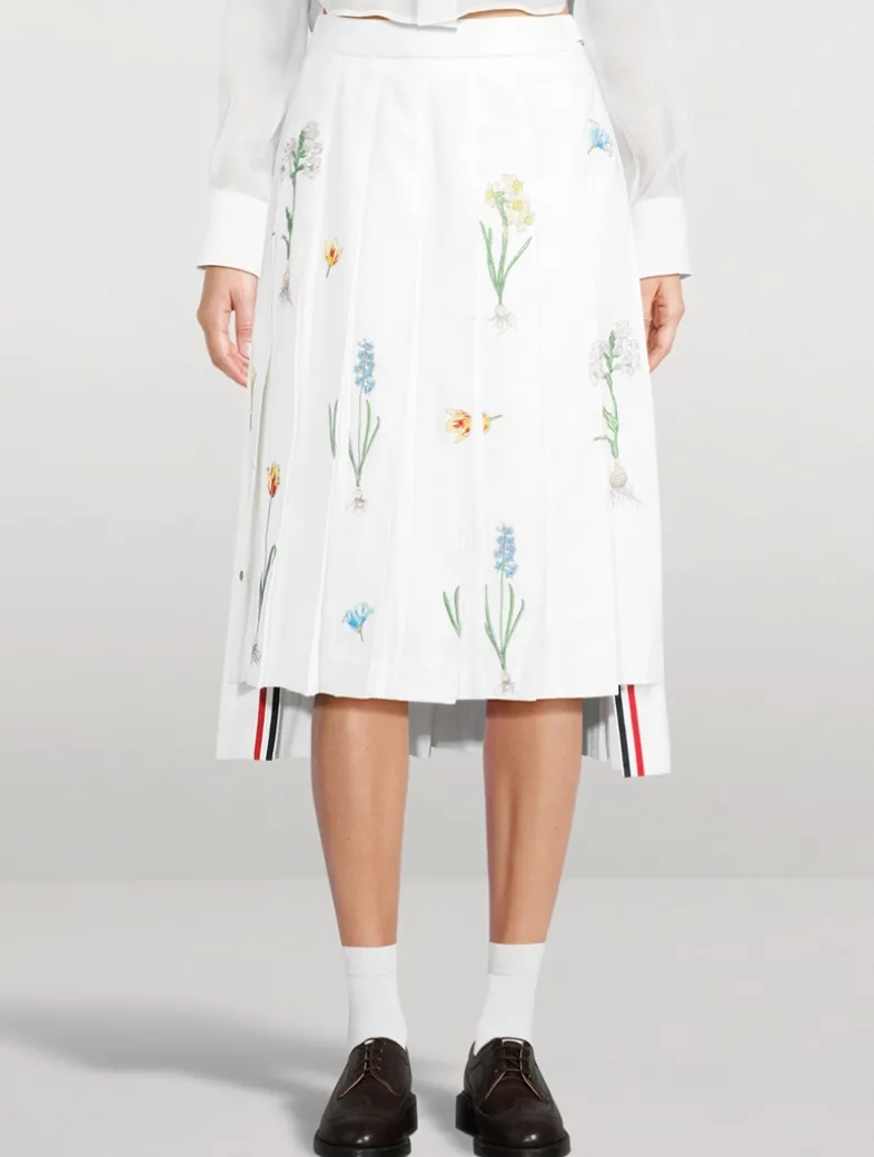 Pleated Midi Skirt In Botanical Flower Print