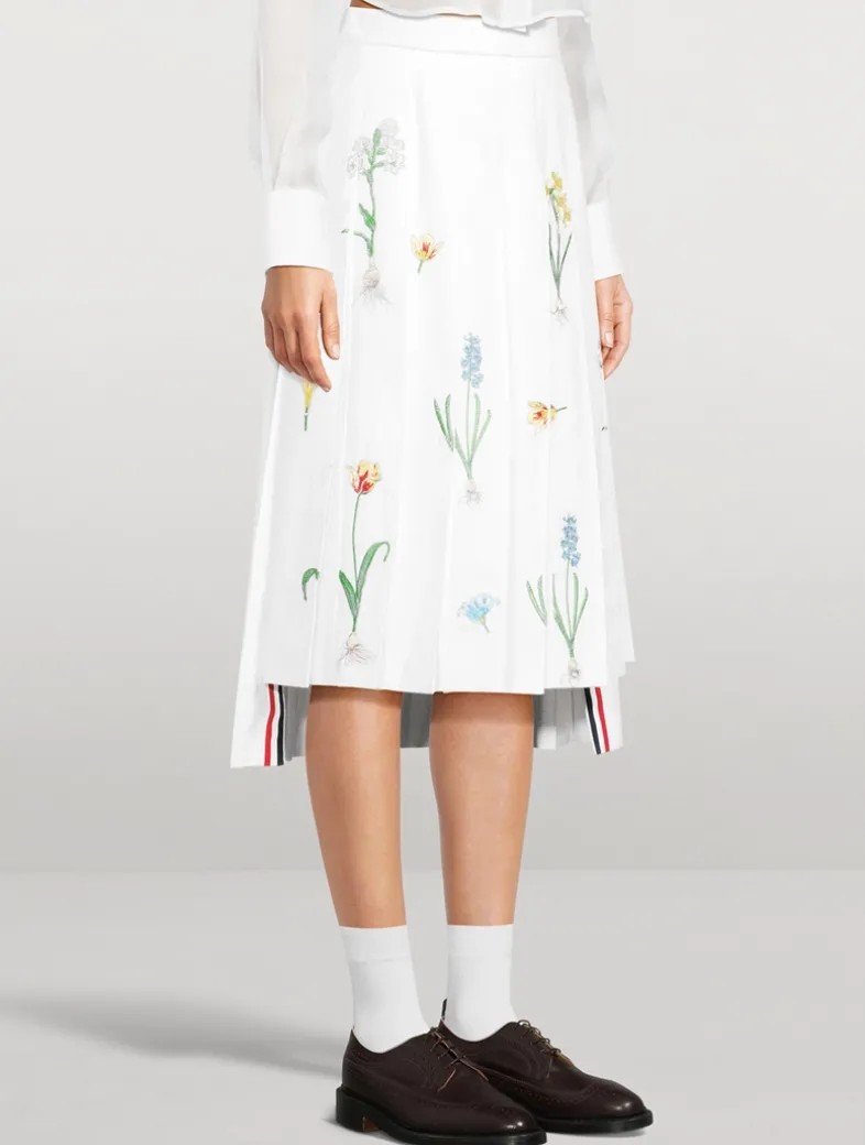 Pleated Midi Skirt In Botanical Flower Print