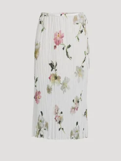 Pleated Midi Skirt In Wilted Peony Print