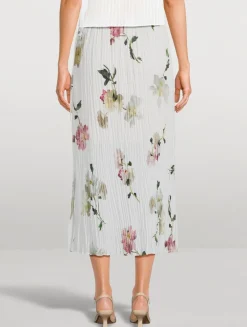 Pleated Midi Skirt In Wilted Peony Print