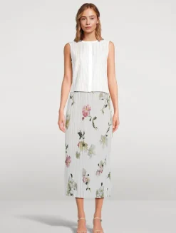 Pleated Midi Skirt In Wilted Peony Print