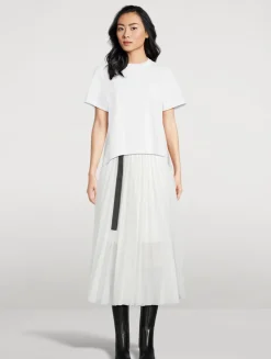 Pleated Organza Midi Skirt In Stripe Print