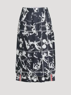 Pleated Silk Midi Skirt In Olympic Constellation Print