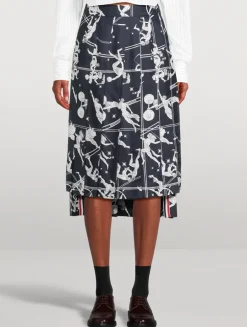 Pleated Silk Midi Skirt In Olympic Constellation Print