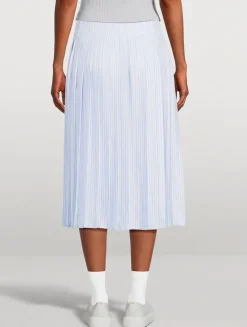 Pleated Silk Twill Midi Skirt In Stripe Print