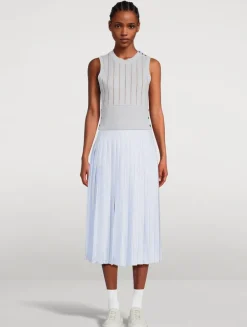 Pleated Silk Twill Midi Skirt In Stripe Print