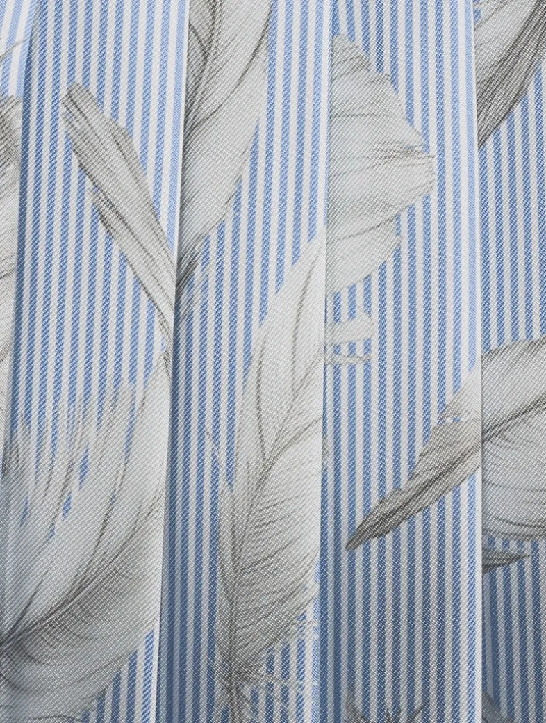 Pleated Silk Twill Midi Skirt In Feather Print