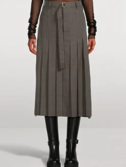 Pleated Voile Midi Skirt