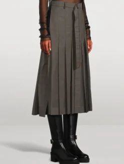 Pleated Voile Midi Skirt