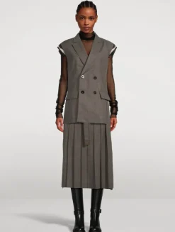 Pleated Voile Midi Skirt