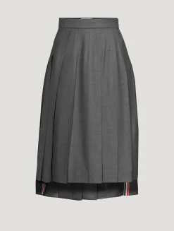 Pleated Wool Twill Midi Skirt