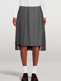 Pleated Wool Twill Midi Skirt