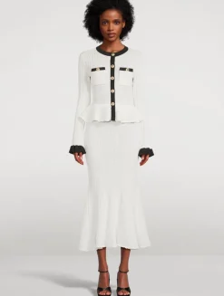 Pointelle Knit Contrast Midi Dress