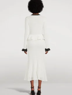 Pointelle Knit Contrast Midi Dress