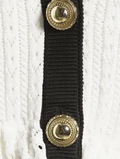 Pointelle Knit Contrast Midi Dress