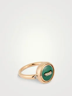 Pom Pom Dot 18K Rose Gold Reversible Malachite Ring With Diamonds