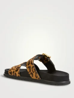 Pony Hair Slide Sandals In Leopard Print