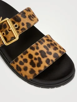 Pony Hair Slide Sandals In Leopard Print
