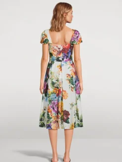 Poplin Midi Dress In Flower Bouquet Print