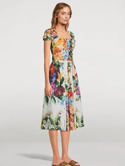 Poplin Midi Dress In Flower Bouquet Print