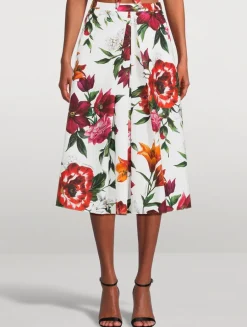 Poplin Midi Skirt In Floral Print