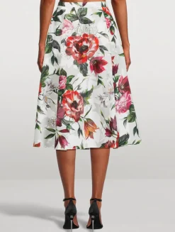 Poplin Midi Skirt In Floral Print