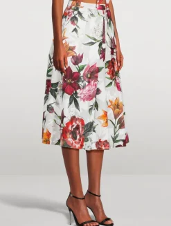 Poplin Midi Skirt In Floral Print