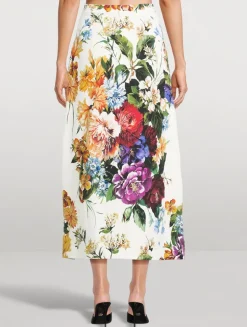 Poplin Skirt In Flower Bouquet Print